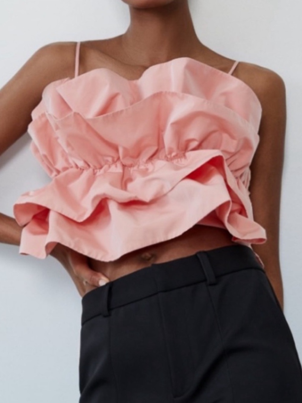 Zara Pink Ruffled Tiered Cami Top Size Small